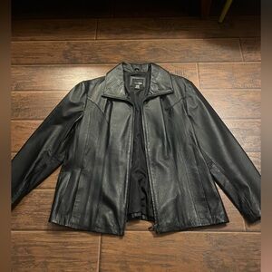 Black Leather Motorcycle Jacket with Glossy Finish